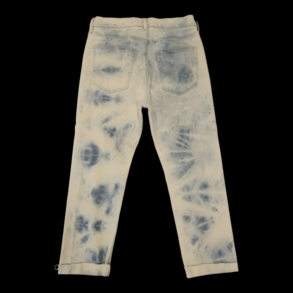 GAP SZ 6/28 BOYFRIEND Raw Hem Tie Dye Bleached Mid Rise Crop Stretch Jean - Picture 2 of 10